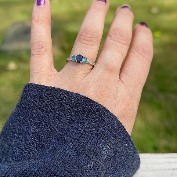 Blue Lab-created Sapphire & Swiss Blue Topaz Sterling Silver Ring - Picture 5 of 5